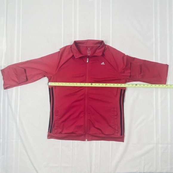 Adidas Jacket Women Large Climalite Full Zip Three Black Stripes Pockets Pink - Picture 7 of 13